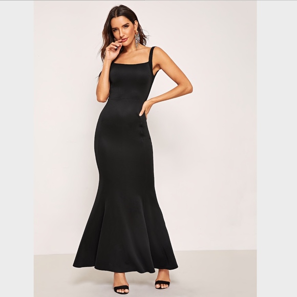 Square Neck Open Back Sheath Maxi Mermaid Dress - Picture 2 of 8